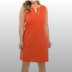 Tommy Hilfiger Red/Coral/Orange Sheath Shift Dress Sleeveless V Neck, 14